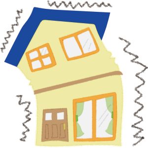 地震で２階建の家が揺れ倒壊しそうな無料イラ